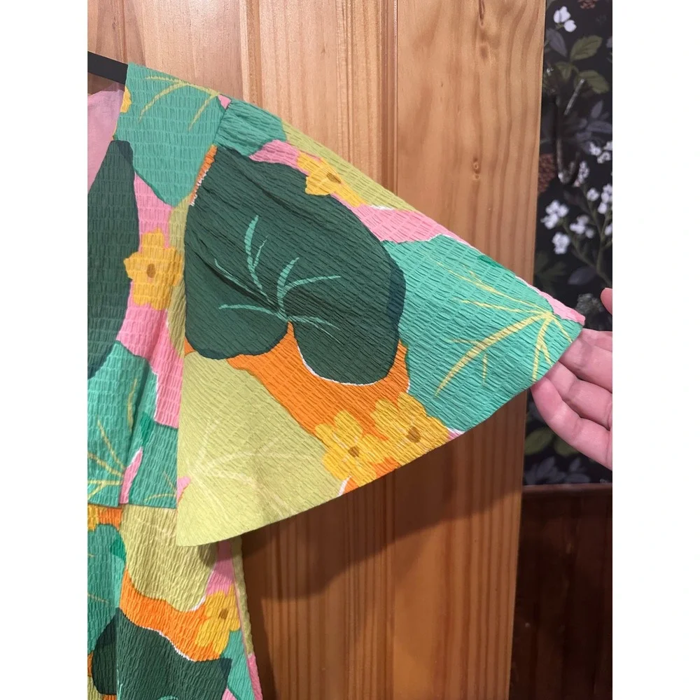 Kate Spade New York Cucumber Floral Swing‎ Dress Green Orange Pink V-Neck Mini 0